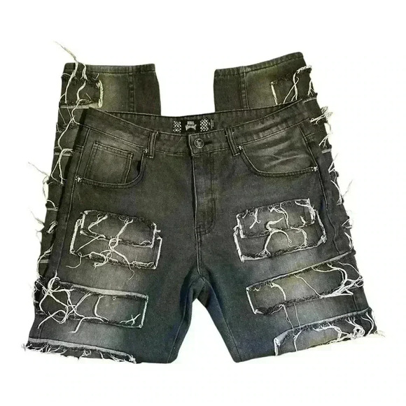 RARE Rebel Vengeance Black Wash Distressed Jeans With Skulls Accents Size 34 - Picture 5 of 8